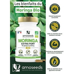 Moringa Bio Haute Concentration | 60 gélules de 500mg | Anti-fatigue, Immunité, Belle Peau, Détox | Qualité Supérieure