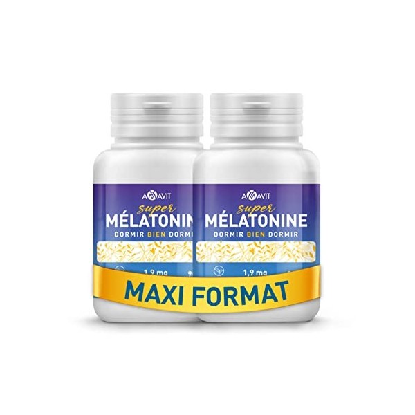 Melatonine 1,9 mg Fort [Facile à Avaler] Mélatonine Hautement Biodisponible pour Sommeil Adulte avec Adénosine Glycine - Cach