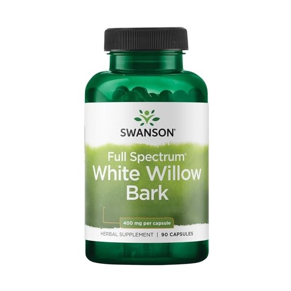 Swanson, Full Spectrum White Willow Bark Écorce de Saule Blanc , 400mg, Haute Dosé, 90 Capsule, Testé en Laboratoire, Sans S