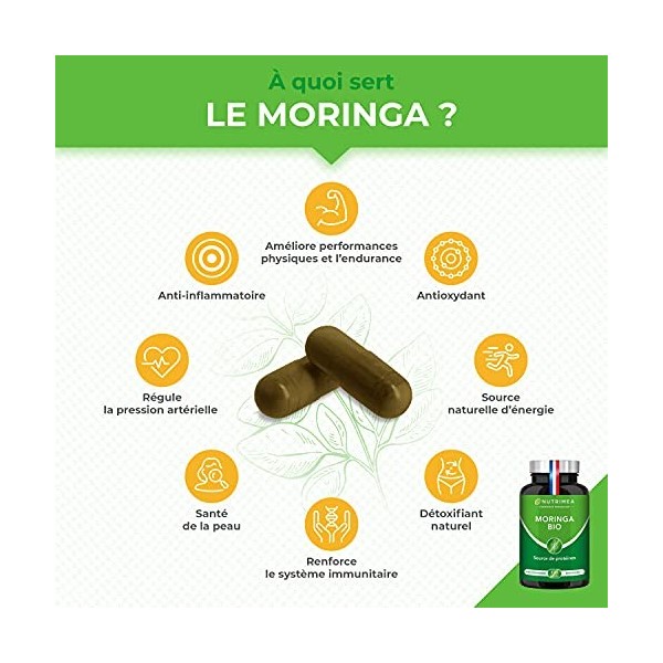 MORINGA Oleifera BIO 330 mg - Super Aliment - Nutriments, vitamines, minéraux, acides aminés, zinc et magnésium - Tonus, Anti