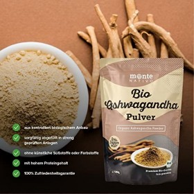 Poudre dashwagandha bio de Monte Nativo - 700 g - Poudre de racine moulue - Ginseng indien - Cerise dhiver - Withania somni