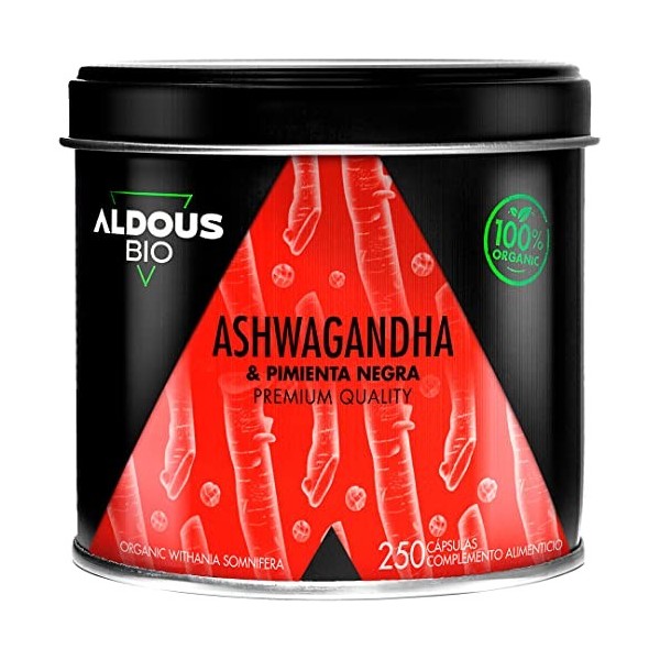 Capsules dAshwagandha Bio 2160mg | 250 Capsules Végétales | Racine dAshwagandha avec Poivre Noir | Sans Additifs | Withania