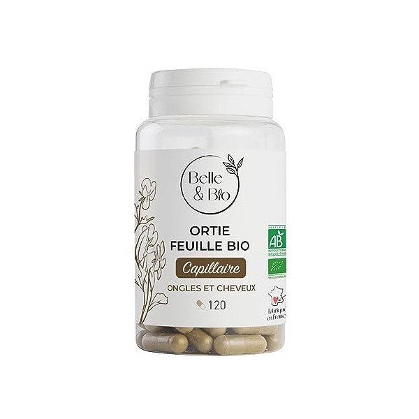 FORTIFIANT CHEVEUX & ONGLES - Ortie Feuille Bio certifiée Ecocert - 120 gélules - Cure 1 mois - Complément Alimentaire BELLE&