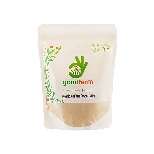 GoodFarm Bio Aloe Vera Poudre 500g - Qualité Premium, Certifié Biologique | Excellent pour les soins de la peau | Vegan | Ayu