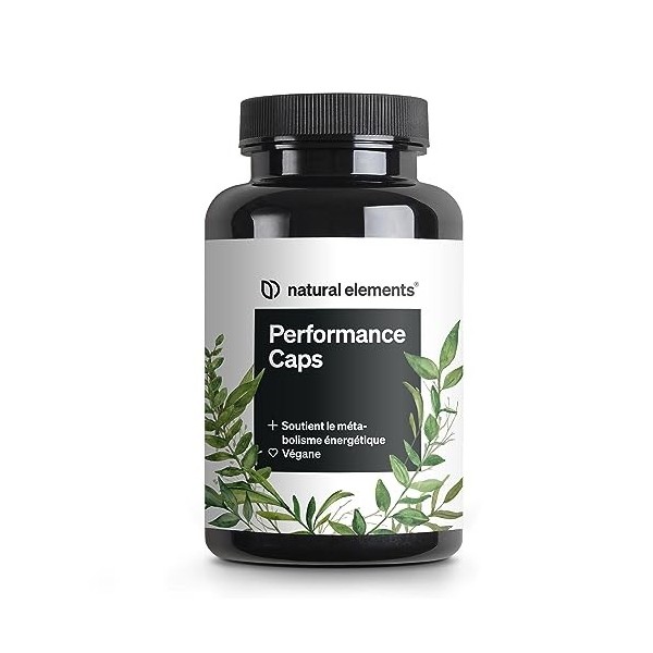 Performance Caps – 120 gélules de cafeine avec thé vert, guarana, café vert – et vitamines B – végane, hautement dosé, sans a