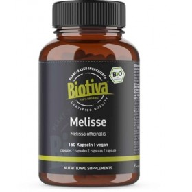 Mélisse bio 150 Gélules | Melissa officinalis | 450mg | Sans additifs | Conditionné et contrôlé en Allemagne | Biotiva