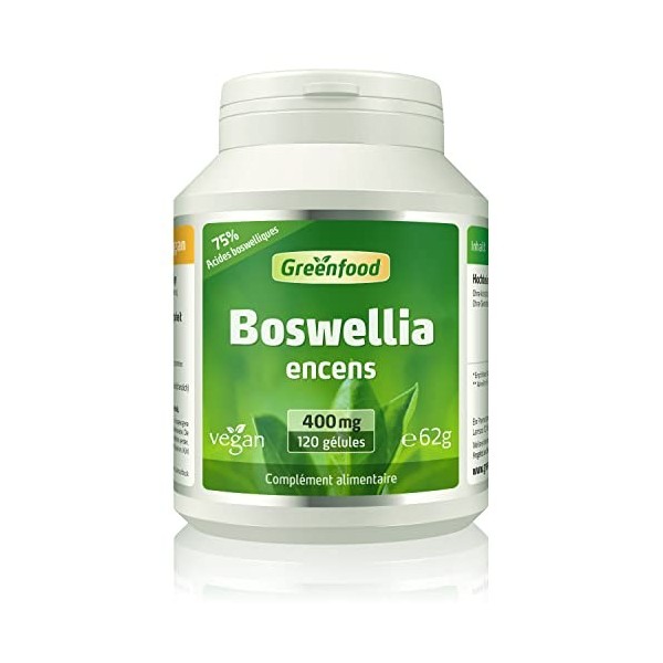 Greenfood Boswellia Encens, 400 mg, dose élevée, 120 gélules - Sans additifs artificiels. Sans génie génétique. Vegan.