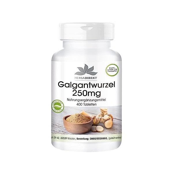 Racine de galanga 250 mg - 400 comprimés pour 200 jours - qualité pharmacie allemande - gingembre thaï - fortement dosé - vég