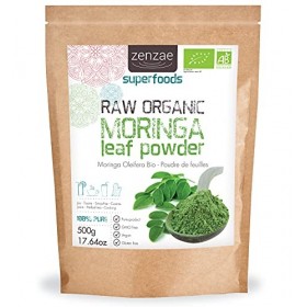 Moringa Bio Zenzae - Poudre de feuilles de Moringa Oleifera 500g | Certifiée biologique | Raw Organic Moringa leaf powder | R