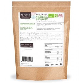 Moringa Bio Zenzae - Poudre de feuilles de Moringa Oleifera 500g | Certifiée biologique | Raw Organic Moringa leaf powder | R