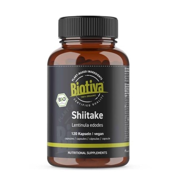 Shiitake Bio - 120 gélules - 100% bio - végétalien - sans additifs - emballé et certifié en Allemagne