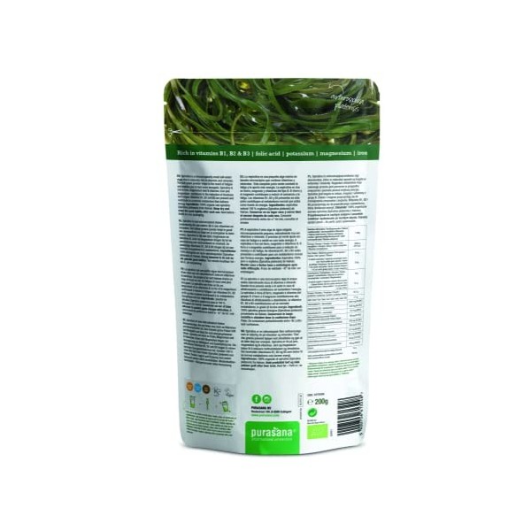 Purasana Spiruline Bio poudre, Spiruline algue bleue Ecocert | 200 G