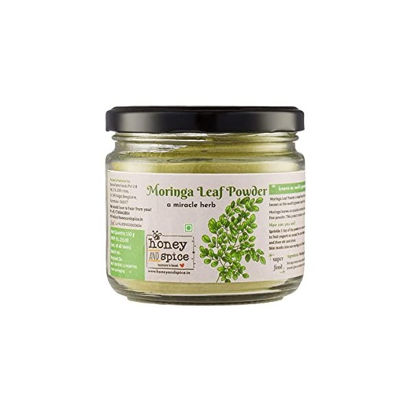 Honey and Spice Moringa Leaf Powder 100% Natural and Vegetarian No Added Preservatives and Additives 150 Gm