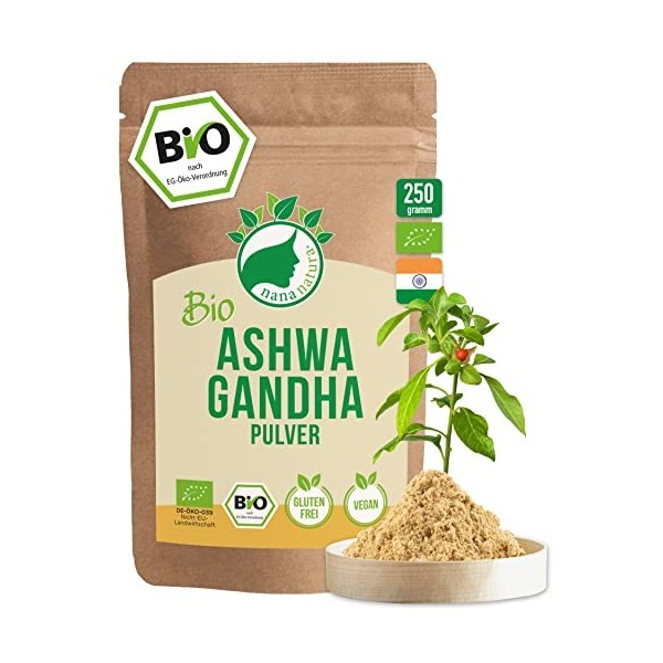 Ashwagandha Bio 250g | Racines de Withania Somnifera Indien en Poudre de la Meilleure Qualité Biologique | 100% Naturel - San