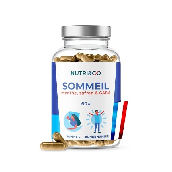 Nutri&Co - Formule Sommeil - Facilite l’Endormissement - Menthe, Safran, GABA - Sommeil Profond - 60 Gélules Vegan - Compléme