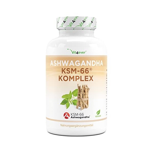 Ashwagandha KSM-66® Complexe de 180 gélules - Hautement dosé à 1060 mg par dose journalière - Matière première de première qu