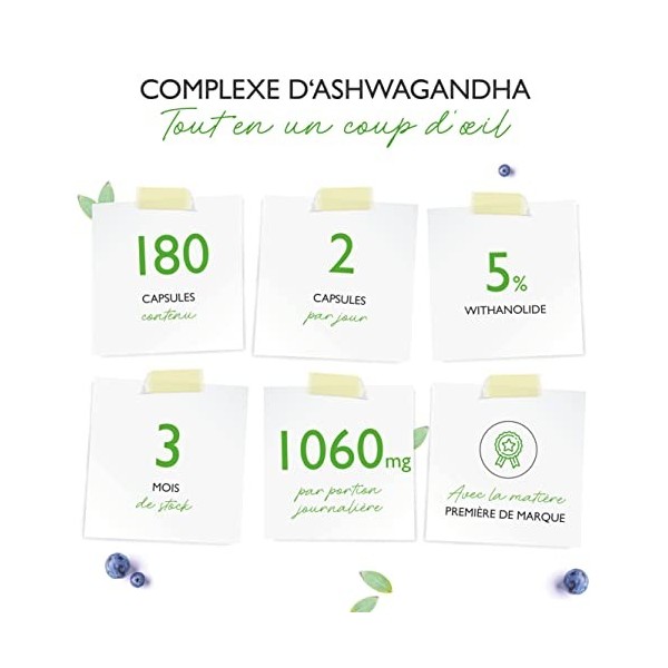 Ashwagandha KSM-66® Complexe de 180 gélules - Hautement dosé à 1060 mg par dose journalière - Matière première de première qu