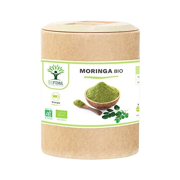 Moringa Bio - Bioptimal - Complément alimentaire - Poudre de Moringa Oleifera Pur - Antioxydant Immunité Anti-Fatigue Vitamin