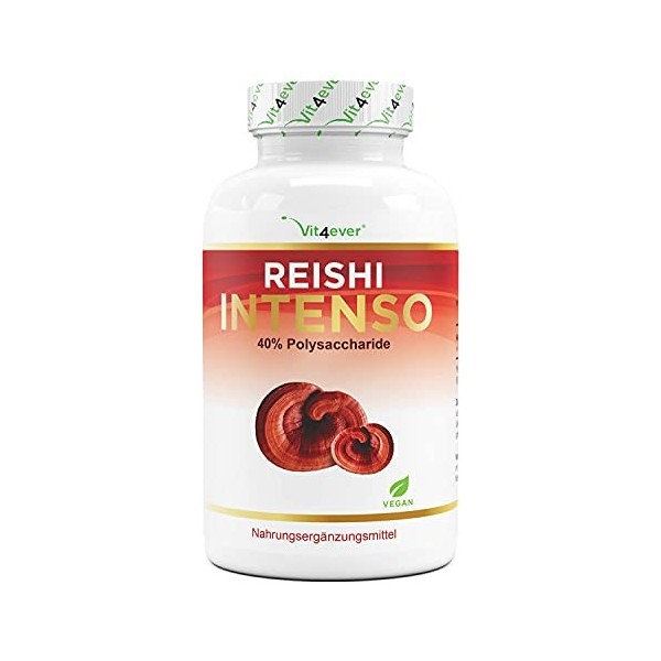 Champignon Reishi - 180 capsules - 1300 mg dextrait par dose quotidienne - 40% de polysaccharides bioactifs - Vegan - Power 