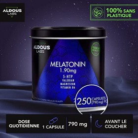 250 Capsules de Mélatonine 1,9 mg - 250 Nuits +8 mois | Avec 5HTP, Magnésium, Valériane, Vitamine B6 | Comprimés pour bien 