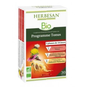 HERBESAN®-PROGRAMME TONUS - Immunité & Énergie en 3 phases- 6 plantes dont le Ginseng- Fabrication française-30 ampoules