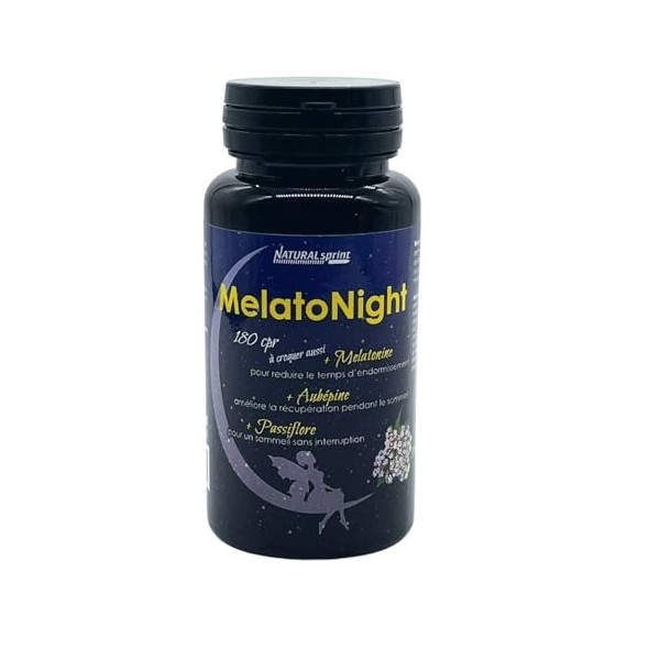 "Melatonight" complement alimentaire de Mélatonine, Passiflore, Aubepine 180 comprimés a croquer aussi - Favorise le sommeil,