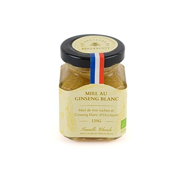 LES ABEILLES DE MALESCOT - Miel Français au Ginseng Blanc - Origine 100% Sud-Ouest - Pot 125 g