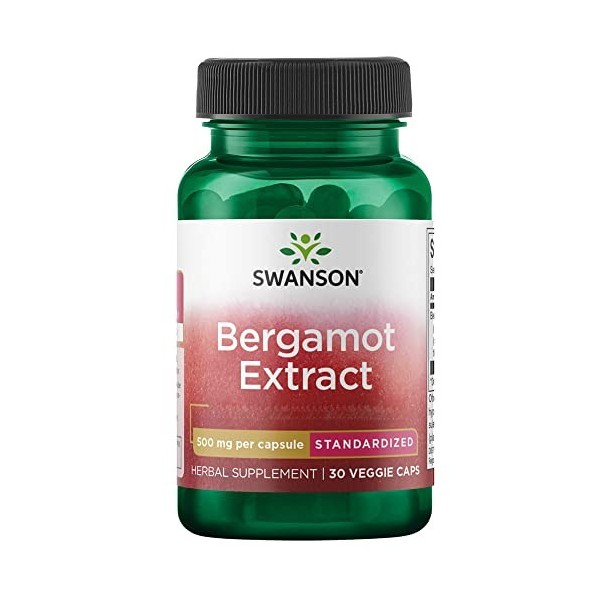 Swanson, Bergamot Extract Extrait de Bergamote , 500mg, 30 Capsules végétaliennes, Testé en Laboratoire, Végétarien, Sans So