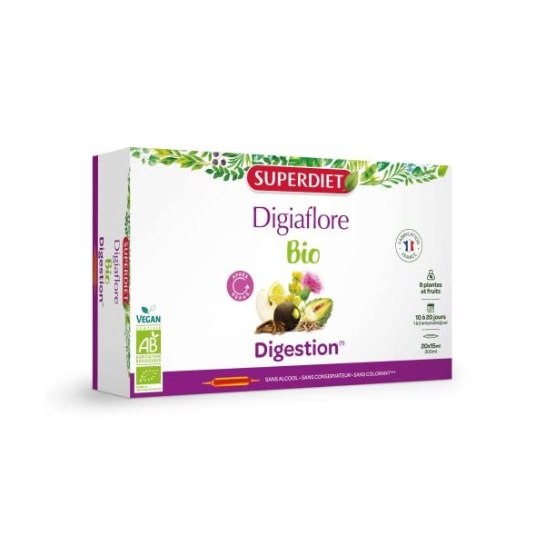 SuperDiet Digiaflore Bio Digestion Allié du Foie 20 ampoules de 15ml soit 300ml