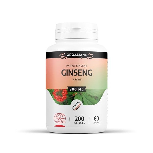 Ginseng Biologique 300 mg - 200 gélules - Certifié Ecocert - Orgaliane