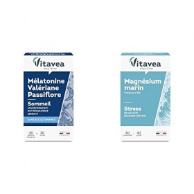 Vitavea - Lot de 3 compléments alimentaires Détente et Sommeil - Mélatonine Valériane Passiflore, Nuit Réparatrice + Magnésiu