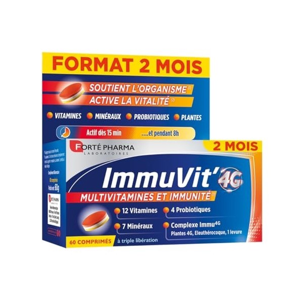 Forté Pharma - Immuvit4G | Complément Alimentaire Vitalité et Immunité - Vitamine C & E, Minéraux, Ferments, Ginseng, Gingem