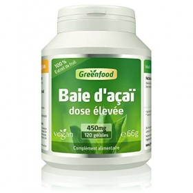Greenfood Baie daçai, 450 mg, extrait 30:1 , 120 gélules - Sans additifs artificiels. Sans génie génétique. Vegan