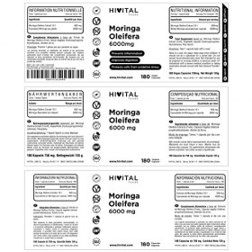 Moringa Oleifera 6000 mg. 180 gélules végétaliennes pour 6 mois. Multivitamine Naturelle qui aide à combattre les processus a