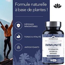 Formule naturelle à base de plantes | Echinacée, Acérola, Shiitake, Thym, Romarin | Renforce les défenses naturelles | Riche 