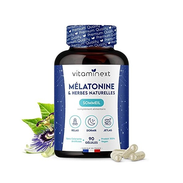 Mélatonine & Herbes | 100% Naturelle | Régulateur de l’horloge Biologique | Valériane, Aubépine, Passiflore & Escholtzia | Am