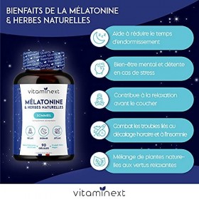 Mélatonine & Herbes | 100% Naturelle | Régulateur de l’horloge Biologique | Valériane, Aubépine, Passiflore & Escholtzia | Am
