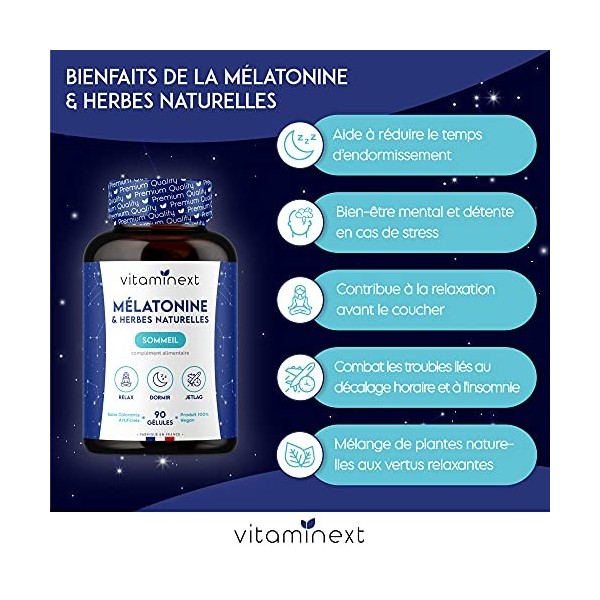 Mélatonine & Herbes | 100% Naturelle | Régulateur de l’horloge Biologique | Valériane, Aubépine, Passiflore & Escholtzia | Am