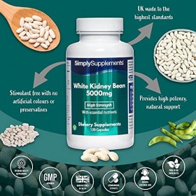 Extrait de Haricot Blanc 5000mg | 120 Gélules|Adapté aux Végétaliens | Jusqu’à 4 mois de bienfaits |SimplySupplements