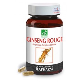 Laboratoires Ilapharm - GINSENG ROUGE BIO - Faites le plein dénergie - Tonus & vitalité -Flacon de 60 gélules