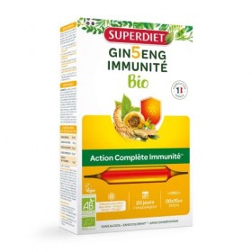 SUPERDIET - GINSENG IMMUNITÉ - Boosters toniques,Défenses immunitaires, Stress-Formule à bases de 5 ginsengs-20 ampoules de 1
