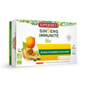 SUPERDIET - GINSENG IMMUNITÉ - Boosters toniques,Défenses immunitaires, Stress-Formule à bases de 5 ginsengs-20 ampoules de 1