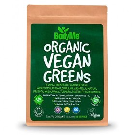 BodyMe Poudre De Verts Végétaux Bio | 270g | Super Mélange De Verts | Avec Agropyre Moringa Spiruline Chlorella Matcha Inulin