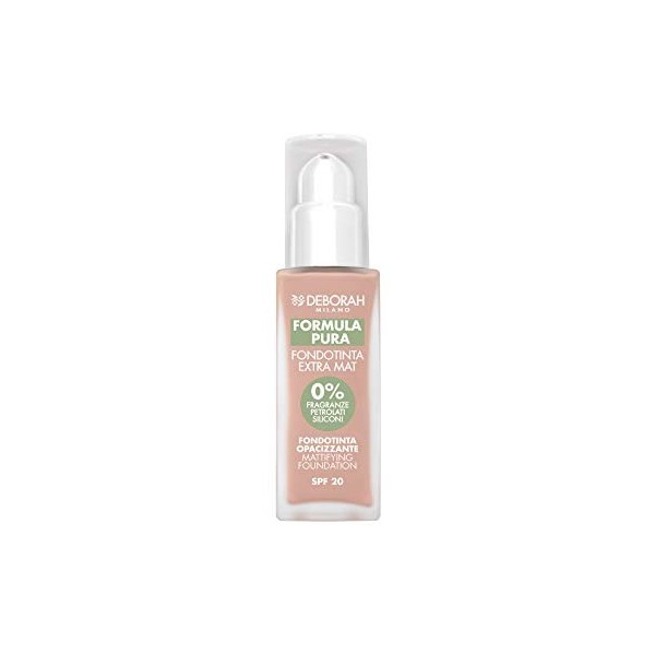 Deborah Milano Formule Pura Extra Mat SPF 20 avec Ingrédients Naturels 01 Fair, Effet Opacifiant et Anti-lucidité et Séborégo