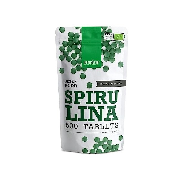 Spiruline BIO, Riche en Protéines, Fer, Antioxydants, 500 Comprimés. Satiété Naturelle, Détox. Protéine Végétalienne Biologiq