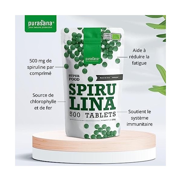 Spiruline BIO, Riche en Protéines, Fer, Antioxydants, 500 Comprimés. Satiété Naturelle, Détox. Protéine Végétalienne Biologiq