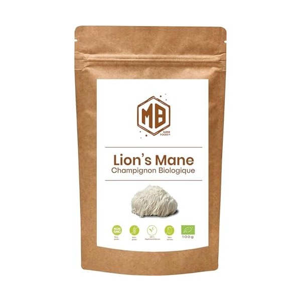 MB Superfoods Poudre de Champignon Lions Mane - Biologique - Végétalienne - Idéale pour la Fonction Cognitive, le Soutien Im