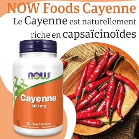 Now Foods, Cayenne, 500mg, 250 Capsules végétaliennes, Testé en Laboratoire, Végétal, Sans Gluten, Sans Soja, Végétarien