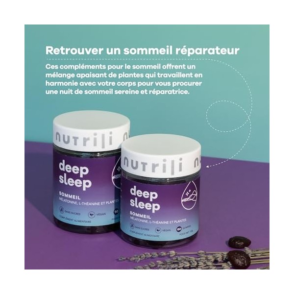 Nutrili Deep Sleep Gummies Sommeil 1 mois | Mélatonine, L-théanine, Extrait de Lavande, et Passiflore …