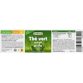 Greenfood Thé vert, 500 mg, extrait de feuille fortement dosé - 90% de polyphénols, pur, naturel, 120 gélules, végan. Sans ad